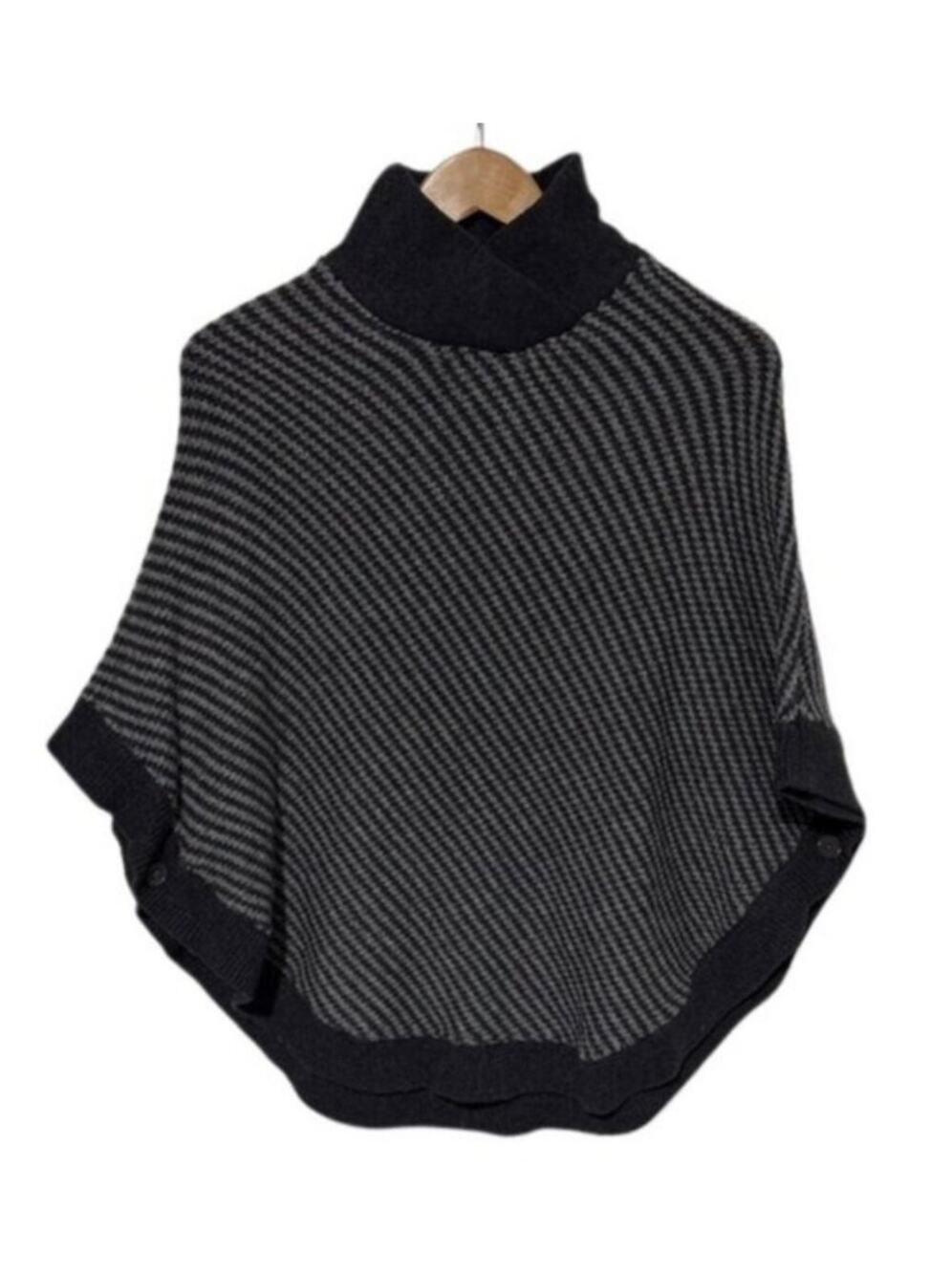 Banana Republic Gray Houndstooth Button Poncho Sweater Wool Blend Size L